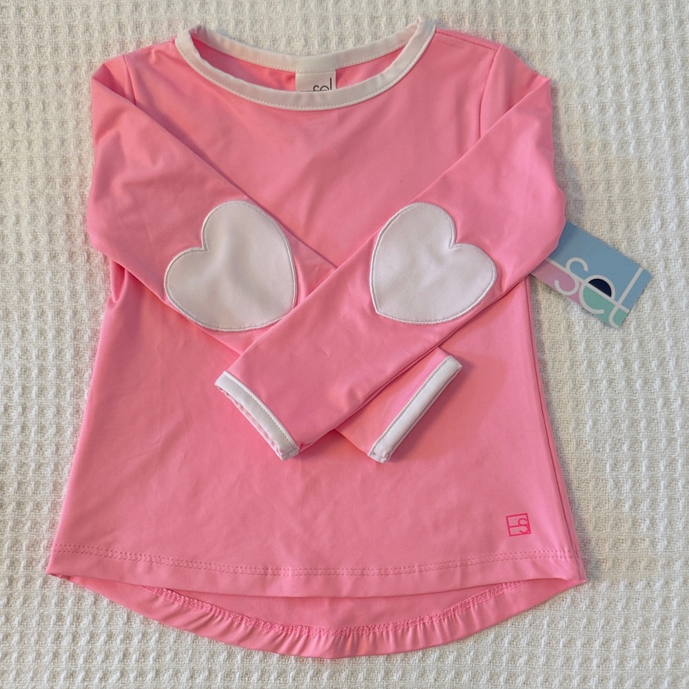 SET Active Pink Long Sleeve Kids Shirt with White Heart Patches